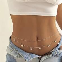 1pcs Women'S Body Chain, Waist Chain, Sexy Butterfly Belly Chain, Inlaid With Sparkling Rhinestones, Bikini Beach Party Body Jewelry, Charming And Eye-Catching - Vàng - Xem 2