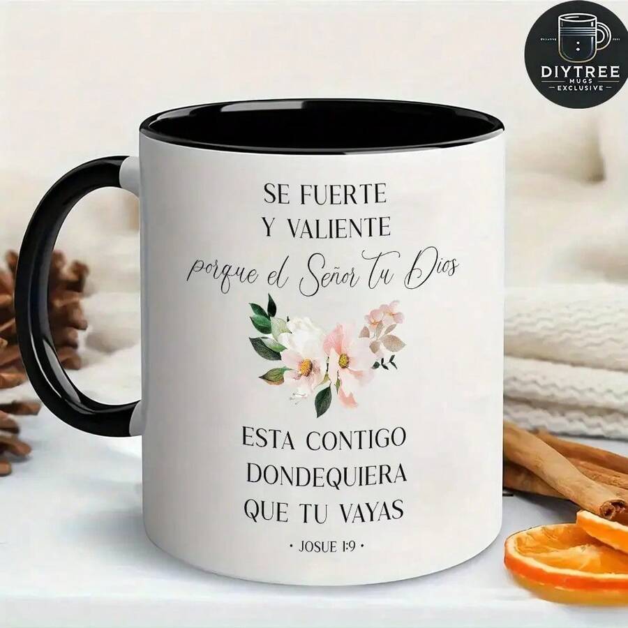 [Inspirational Christian Mug] Elegant 11oz Ceramic Mug With Joshua 1:9 Spanish Bible Verse "Be Strong & Courageous" Design - Microwave & Dishwasher  Inspirational Christian Gift, White/Black/Pink Options For Home, Kitchen & Dining, Home Decor, Floral Accents, Highquality Finish, Faithbased Gift, Motivational Seekers, Dining Decor, Hand Wash Only, Faith Community - 粉色 - 查看 1