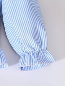 2pcs/Set Young Girl Casual Sweet Princess Everyday Outfit, Pearl Bow Blouse And Flare Pants Set, Autumn/Winter