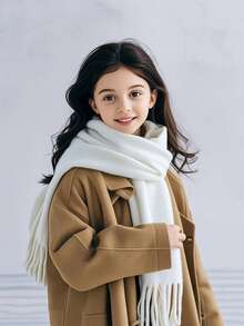 1pc Solid Color Scarf, Winter Warm Neck, Thickened Wool Knitted Thick Fringed Shawl, Winter Scarf - Multicolor - View 2