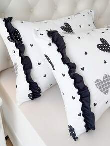 1pc 100% Polyester Black & White Heart Lace Solid Color Pillowcase (Pillow Insert Not Included), Suitable For Bedroom Decor, Wedding, Romantic, Bohemian Style - Multicolor - View 8