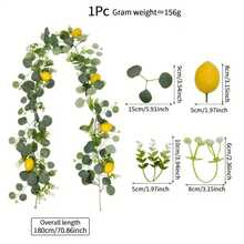 1 pieza Guirnalda artificial de vid de limón de 180 cm - Hojas artificiales de color verde brillante combinadas con limones amarillos, para colgar, decoración interior/exterior, perfecta para Acción de Gracias, Festival de la Cosecha, Navidad, Pascua, Día de la Madre, corona navideña