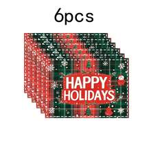 1 set/4 pièces/6 pièces Napperons motifs Père Noël et sapin de Noël, napperons rectangulaires en polyester lavables en machine, protecteurs de table, napperons thermoprotecteurs, décorations de table de restaurant, fournitures de fête, décorations de Noël, peuvent être offerts en cadeau