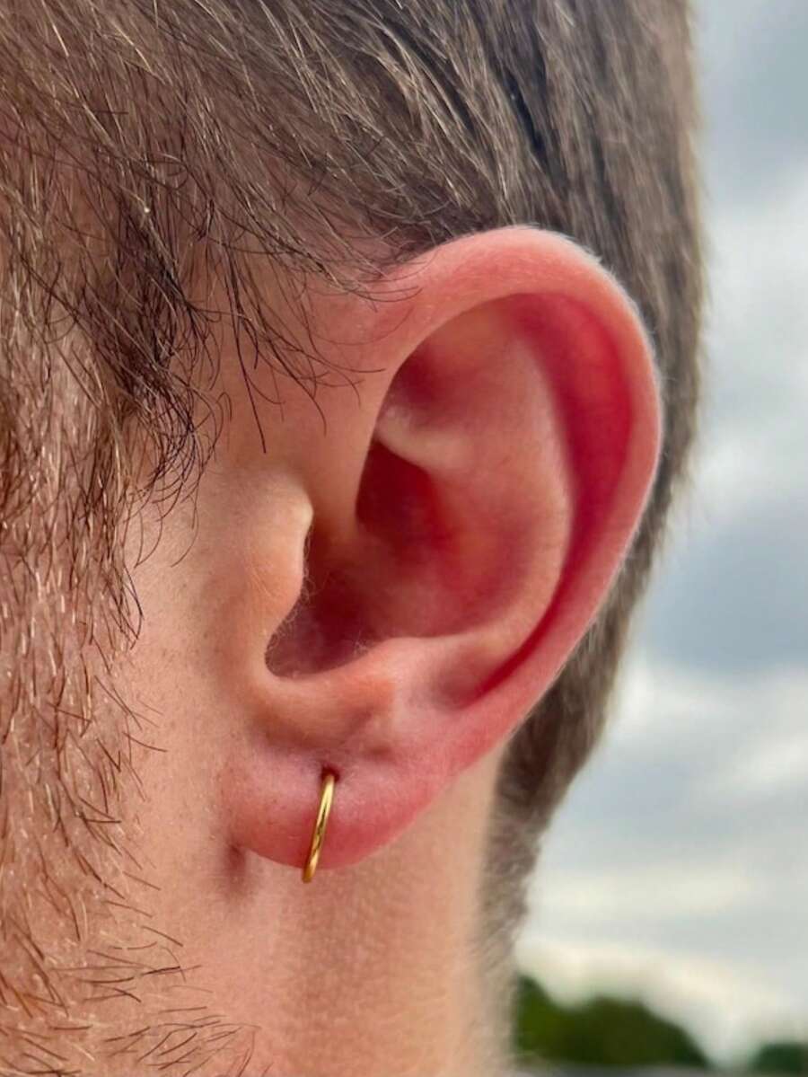 1pc S925 Sterling Silver Gold Plated Men's Plain Hoop Polished Earrings - Men's Thin Hoop Earrings - Small Gold Hoop Earrings - Men's Simple Sterling Silver Jewelry