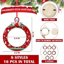 Yalikop 16 Pcs Photo Frame Ornaments - Wooden Picture Frame Tree Decoration - Xmas Keepsakes Party Decorations, Winter Holiday Gifts (Light Ball)2687