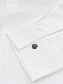 Mercer Haus Mens Stand Collar Pullover Shirt, Half Open Placket Long Sleeve Solid Color Casual Commuter Shirt - White - View 5