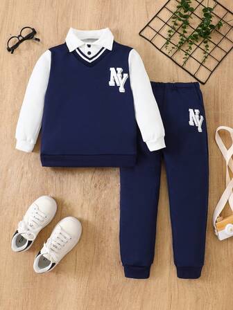 2 st Boy's Preppy Snygga tidighöst Ytterkläder Set