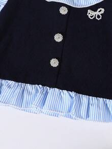 2pcs/Set Young Girl Casual Sweet Princess Everyday Outfit, Pearl Bow Blouse And Flare Pants Set, Autumn/Winter