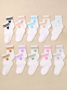 1/10/20 Đôi tất thể thao sọc cổ điển hình trái tim cho bé gái mới biết đi ngẫu nhiên, tất trẻ em mềm mại, thoáng khí, tất chạy bộ cho học sinh trở lại trường, quà tặng Halloween Giáng sinh Giáng sinh - Nhiều màu - Xem 4