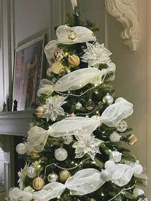 1 Roll, 900cm Christmas Decorative Ribbon, Christmas Party Decor Streamer, DIY Christmas Tree Decoration Ribbon, Tulle Bow Hanging Ornament, Suitable For Christmas Tree Decor, Home Decor, Room Decor, Bedroom Decor, New Year Decor, Christmas Decorations, Holiday Party Decor, Christmas Party Supplies, Christmas Themed Holiday Hanging Decor, Party Favors, Happy New Year, Christmas Gifts, Christmas Decorations, Christmas Event Party Supplies, Gifts For Friends And Family Winter Christmas Decorations Home Christmas Gifts Christmas Decor - Multicolor - View 2