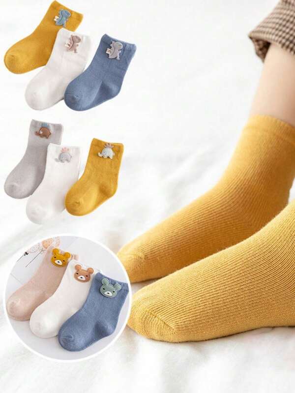 3 Pairs Thick Cartoon Baby Warm Mid-Calf Socks
