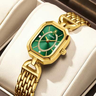 YaLaLuSi YaLaLuSi Brand 1 Piece 2025 New Golden Fashionable And Elegant Women's Quartz Watch Compact And Elegant Square Dial Sparkling Rhinestone Accents Exquisite And Luxurious Simple And Clear Bar Index Display Versatile For Daily Wear Suitable For Business Commuting