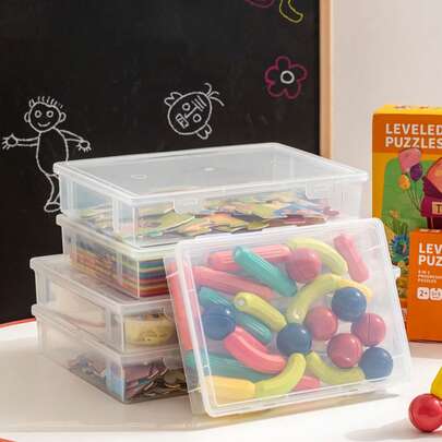 1pc儿童益智玩具收纳盒透明加厚PP塑料材质家用桌面抽屉整理盒小颗粒积木分类盒磁力棒玩具收纳盒翻盖防尘防潮多功能密封盒儿童物品储物盒