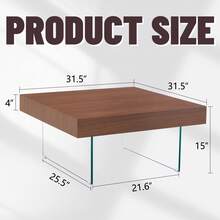 Walnut Color MDF Coffee Table - 39.3" X 21.6" / 31.5" X 31.5" With Tempered Glass Legs, MDF Sticker, Home Decor Side Table, Suitable For Living Room