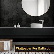 Black Peel And Stick Wallpaper, 15.'' X 118'' Wallpaper Embossed Easy Self Adhesive Removable Contact Paper Textured Cabinet Bedroom With Tape Measure (Cismmy 0001) - Lục giác đen - Xem 7