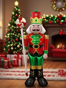1pc 62-Inch Standing Candy Nutcracker Soldier Foil Balloon, Christmas Theme Decoration For Shopping Mall Atmosphere, Indoor Themed Decor - Multicolor - View 2