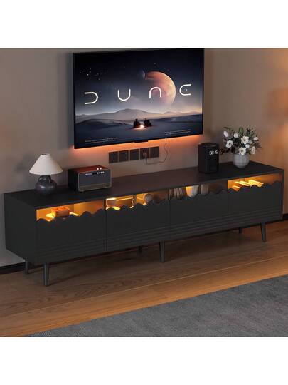 Sairedel Lowboard 176*38*45 Cm Support Legs TV Cabinet Drawers Cabinets Sturdy St Up To 75 Inches Moderne Living Room Furniture In Zwart view 4