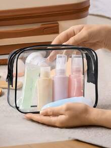3 قطع/قطعة واحدة حقيبة أدوات تجميل بسيطة عصرية للجنسين، مجموعة حقائب أدوات تجميل وأدوات تجميل من EVA مع سحاب - شفافة، منظم سفر متين للرجال والنساء، حقيبة ظهر للعودة إلى المدرسة، ضروريات السفر، منظم سفر لعطلة الشاطئ، حقيبة مستحضرات تجميل شفافة مقاس 1 كوارت، مناسبة للسفر، للجنسين، حقيبة منظم تجميل شفافة للحمل، حقيبة مكياج بلاستيكية شفافة للسفر، حقيبة يد صغيرة شفافة مقاومة للماء