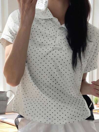 2025春秋舒适时尚纽扣波点短袖半襟衬衫