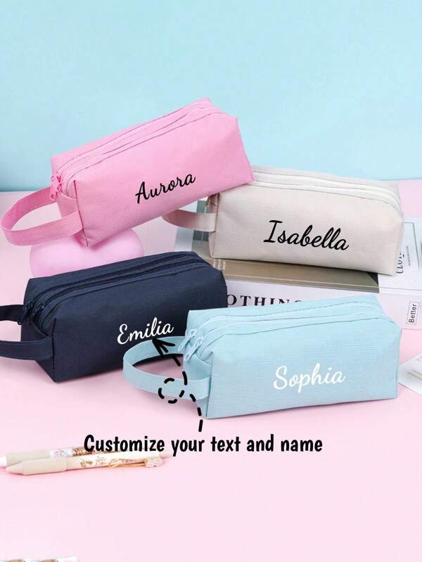 1pc Customized Double Zipper Pencil Case, Customizable Letters And Numbers, Polyester Material, Nylon Zipper, Large Capacity, Portable Pencil Box, Suitable For School And Office, Creative Gift For Thanksgiving, Christmas, Birthday, Halloween, Back To School, Pencil Case