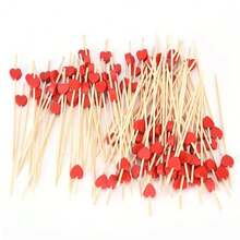 300/200/100/50/30/20 piezas Pinchos de bambú con forma de corazón rojo - Palillos profesionales para fiestas, adecuados para aperitivos, bebidas, San Valentín, bodas, días festivos y decoración de mesa - Multicolor - Ver 2