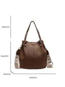 新款时尚小众时尚休闲百搭水桶包，复古经典高品质宽肩带女士单肩包，斜挎包适合工作、约会、购物、日常使用 - 咖啡 - 查看 9