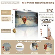 1pc, Vintage Santa Wall Art, Canvas Frame Decorative Painting, Retro Santa Oil Painting, Santa With Sack, Christmas Countryside Scene, Vintage Christmas Theme, Farmhouse Style Holiday, Santa Oil Painting, Christmas Snow Scene, Christmas Home Decor, Minimalist Wall Decor, Modern Art