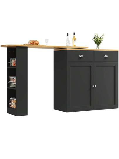 Sairedel 360° Rotating Sideboard Cabinet Moderne Multifunctional Drawers Doors Slim Side Shelves Living Room, Bedroom Dining Room Elegante Zwart view 7