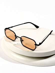 2副男士黑色镜框焦糖色镜片复古方形铜色迷你Y2K经典时尚眼镜，适合日常佩戴、摄影、度假、旅行（附赠眼镜布和眼镜带） - 2set(黑框/淺茶片)(不含盒) - 查看 3