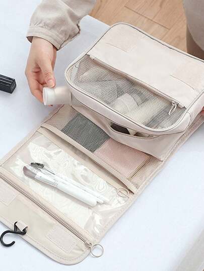 1pc Large Travel Toiletry Bag, Women's Travel Cosmetic Bag With Handle & Divider, Hanging Waterproof Polyester Toiletry Bag For Trip For Travel Storage Bag,Makeup Bag,Cosmetic Bag,Vacation Organizer,Large Capacity Makeup Organizer Makeup Case, For Lipstick, Brush, Skincare, Mobile Phone, Coin, Small Items, For Home,Gift,Vacation And Festival Halloween Christmas Multifunctional Use,Boho Vibes