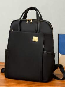 牛津布防水女士双肩包，笔记本电脑包，适合工作和旅行，大容量通勤包，轻便易携，适合女孩、女士、学生、大学生、上班族和白领，适用于工作、商务、旅行、学校、办公室、户外、旅游、图书馆、通勤等各种场合。 - 黑色 - 查看 4