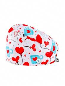 四季通用可调节夹扣式护士帽/手术帽 | 时尚微弹数码印花 | 吸汗速干，按扣设计 | 可手洗，易于护理 | 适用于医疗、美容、牙科、宠物护理 | 可爱动物印花涤纶（聚酯纤维）男女通用工作帽、护士帽、护理配件、女士手术帽、长发帽，四季皆宜 - 彩色 - 查看 19