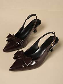 女士时尚优雅新款尖头性感中跟鞋，派对/正式礼服凉鞋，亮面漆皮设计，夏季小猫高跟鞋，可选酒红色、黑色、白色、红色、7 月 4 日蓝色，优雅高跟鞋 - 棕色 - 查看 7