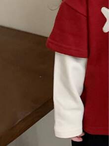 Girls Long Sleeve 2 In 1 T-Shirt T-Shirt, Children Halloween Embroidered Bat Pattern Casual Loose Top, Spring/Autumn