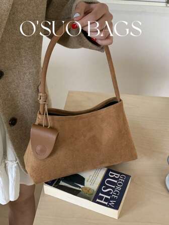 2025新款复古PU绒面纹理女士单肩腋下包，大容量休闲手提包