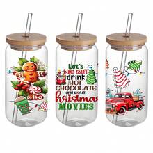 4-Piece Set Christmas Self-Adhesive 3D Crystal Decal Stickers For Glass Cups And Bottles, Plastic Waterproof Scratch-Resistant Holiday Drinkware Decor With Festive Designs - Multicolor - View 3
