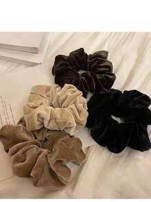 4个/包 超大号天鹅绒发圈，适合发量较多的女性，柔软蓬松的巨型发圈，大号弹力发圈，蓬松发圈，头饰，马尾辫发圈 - 彩色 - 查看 8