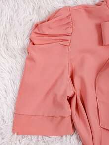 Women's Formal Blouse With Short Puff Sleeves And Bow No. 8 - 淺粉色 - 查看 4