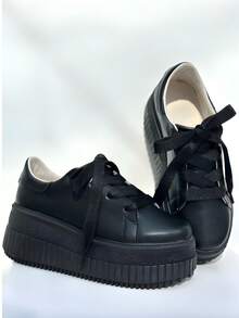 Tenis de plataforma alta para mujer  Liso    Casual - Negro - Ver 3
