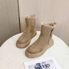 Botas de Nieve para Mujeres de Alta  2024 Nueva Moda de Invierno Botas de Lana de Oveja Integradas con Forro Cálido Engrosado Zapatos de Algodón Antideslizantes - Caqui - Ver 2