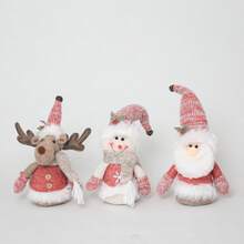 Christmas Pink Fabric Sitting Figurine, Holiday Small Gift, Decorative Doll Ornament