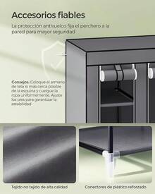 SONGMICS Armario de Tela, Armario Ropero con Cubierta de Tela no Tejida, 45 x 150 x 175, 12 Compartimentos, Marco de Metal, Armario de Dormitorio, Gris LSF03G - GRIS - Ver 11