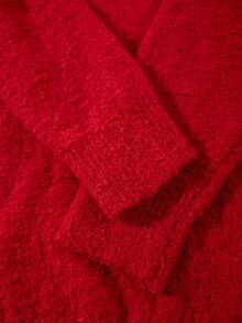 Unisex Fluffy Casual Loose Fit Crew Neck Textured Solid Color Pullover Sweater, Versatile Long Sleeve Knit Top For Autumn/Winter - 紅色 - 查看 6