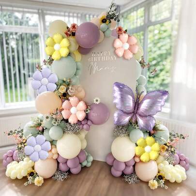 137pcs Butterfly Balloon Arch Kit, Pastel Lavender Purple Yellow Balloon Garland With Daisy,Butterfly Foil Balloons For Wildflower Fairy Baby Shower Birthday Garden Tea Party Decorations