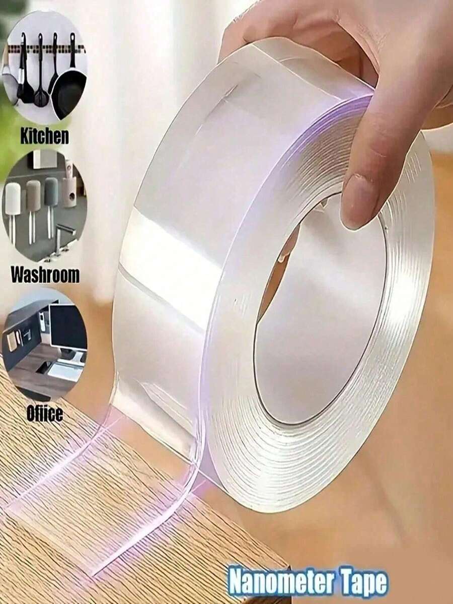 1 unidade de fita dupla face nano - adesivo invisível, removível, ideal para fixar pôsteres transparentes, imagens, encartes e decorações.