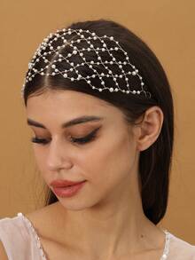 1pc Elegant Handmade Faux Pearl Woven Headband For Women, Bridal Wedding Bohemian Headpiece, Suitable For Party Accessories