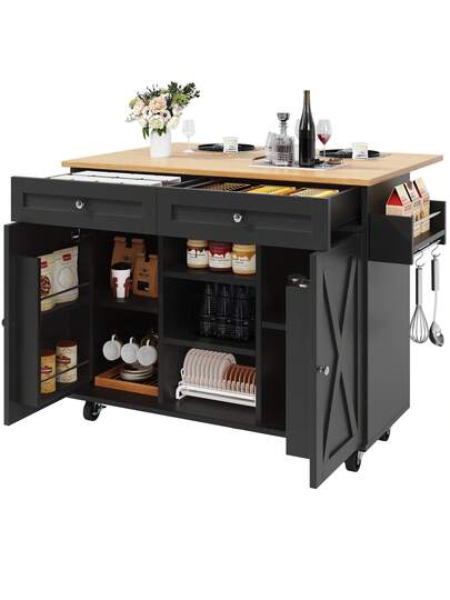 Sairedel Moderne Kitchen Isl Wood Grain Multifunctional Dining Tafel Storage Space Snack Shelves Wit Buffet Cabinet Practical Cart view 7