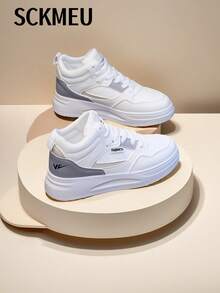 SCKMEU 1 Pair Of Sporty Fashionable Women's Casual White Shoes Student All-Match High-Top Boots