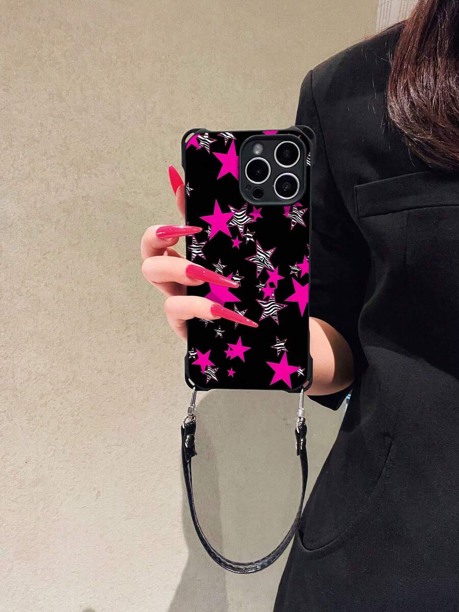 Pink Zebra Star Print Element-Design Phone Case, Suitable For IPhone Models 16, 15, 14 Pro Max, 13, 12, 11, XR, XS Plus Phone Cases, Made Of TPU Silicone Material, Providing Shock And Drop Protection, With Drop Protection Function, And Has A Very Good Hand Feel. It Is The Most Suitable Gift For Family, Friends, And Loved Ones. - 黑色 - 查看 1