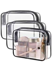 3 قطع/قطعة واحدة حقيبة أدوات تجميل بسيطة عصرية للجنسين، مجموعة حقائب أدوات تجميل وأدوات تجميل من EVA مع سحاب - شفافة، منظم سفر متين للرجال والنساء، حقيبة ظهر للعودة إلى المدرسة، ضروريات السفر، منظم سفر لعطلة الشاطئ، حقيبة مستحضرات تجميل شفافة مقاس 1 كوارت، مناسبة للسفر، للجنسين، حقيبة منظم تجميل شفافة للحمل، حقيبة مكياج بلاستيكية شفافة للسفر، حقيبة يد صغيرة شفافة مقاومة للماء